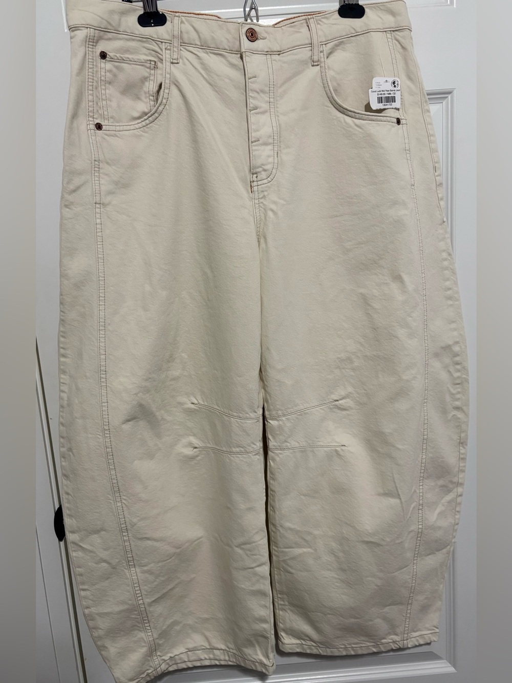 NWT Free People We The Free Good Luck Midrise Barrel Jeans in Milk Size 32 - Picture 5 of 8